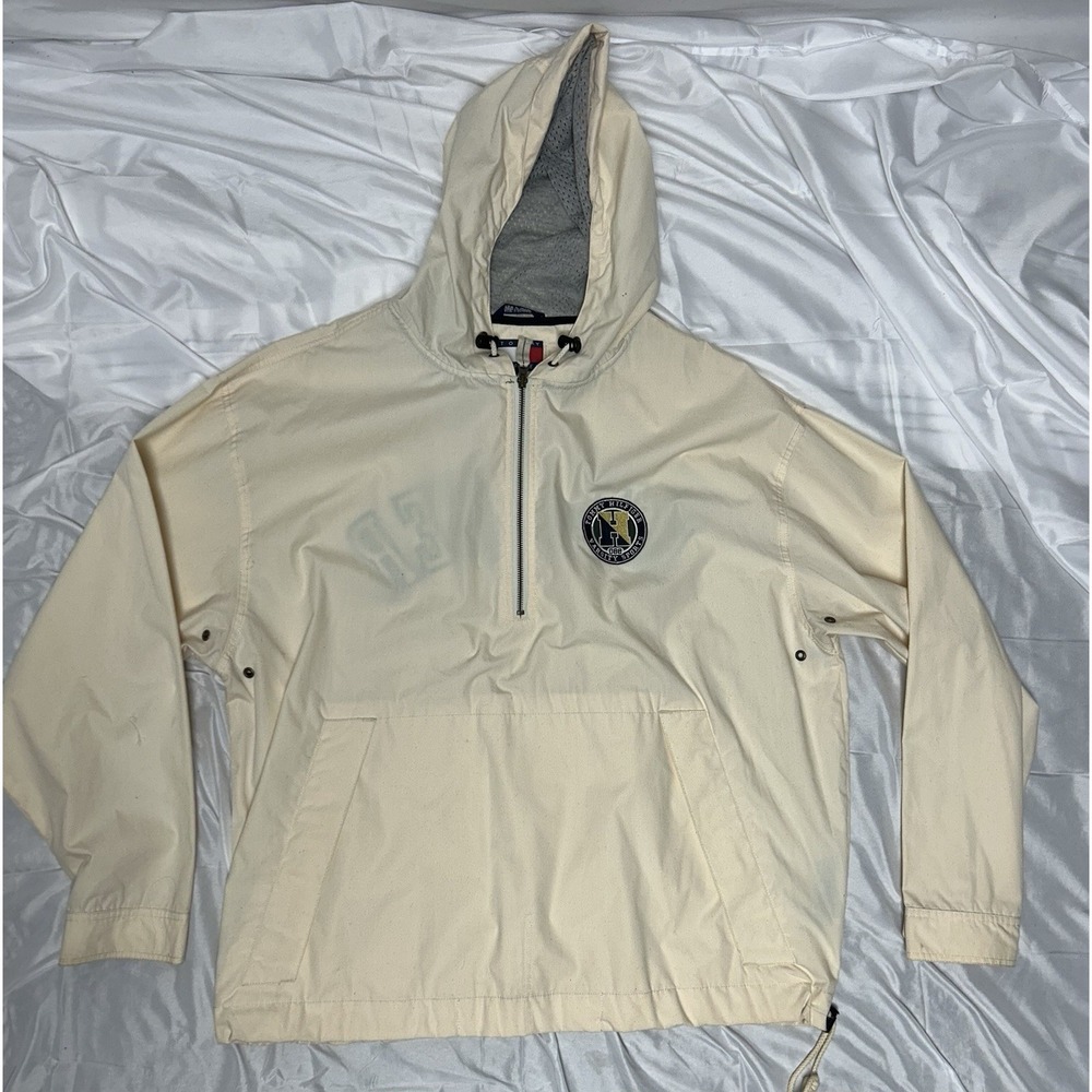Vintage 90's Tommy Hilfiger Sailing Gear Pullover Canvas Hoodie 1/4 Zip Cream XL